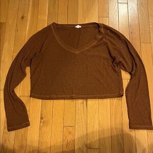 Garage brown long sleeve cropped long sleeve lightweight sweater top